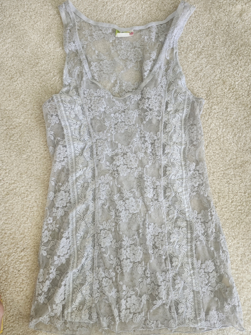 Free People Sheer Lace Tank Top in Light Gray